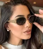 Vintage Oval Metal Sunglasses for Women ,Black