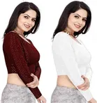 Lycra Ready Made Blouse for Women, Maroon & White, Pack of 2 
