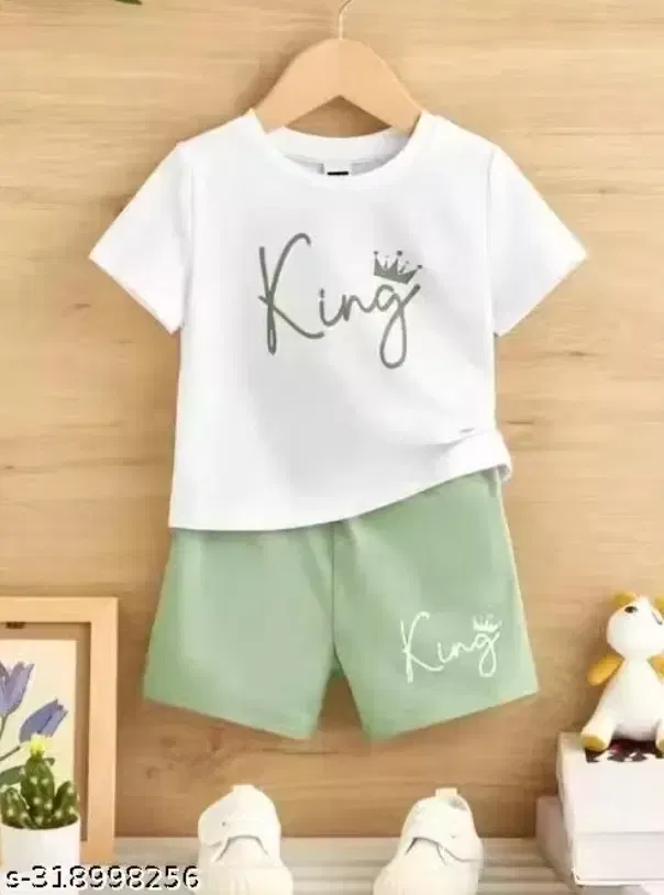 Cotton Blend Printed Clothing Set for Boys (White, 0-6 Months)