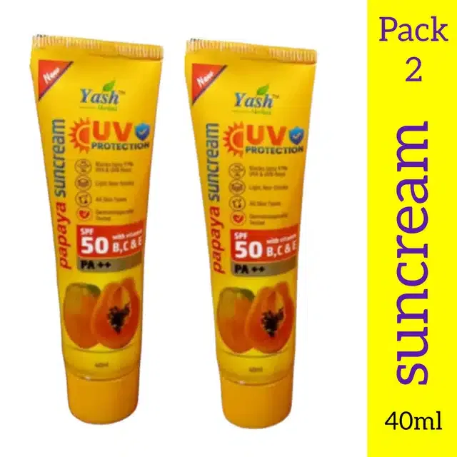 UV Protection Papaya Suncream SPF 50 (Pack of 2, 40 ml)