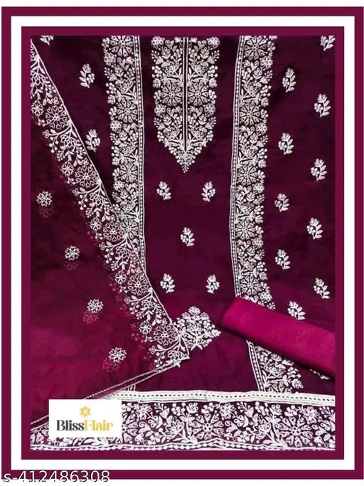 Embroidered Floral Patiala Suits for Women (Purple, Un Stitched)