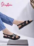 Shoetopia Girls Flat Sandals Black Size 7.0
