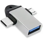 USB 3.0 Female to Micro-USB Male & Type-C Male OTG Adapter (Silver)