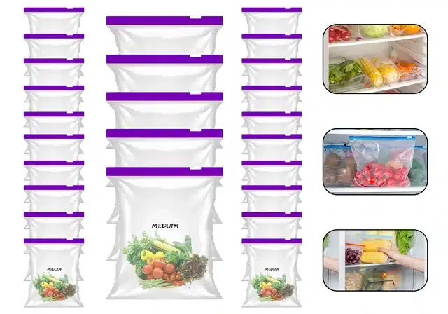 Ziplock Food Storage Pouch for Fridge (Pack of 25, 9x10 Inches) (Purple)