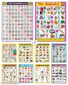 Learning Laminated Wall Chart for Kids (Multicolor, Pack of 10)