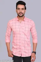 Cotton Blend Checked Shirt for Men, Pink 
