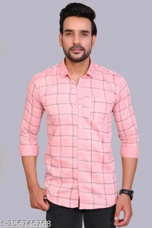 Cotton Blend Checked Shirt for Men, Pink (XL) Pack of 1