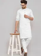 Solid Kurta with Pyjama Set for Men (White, XL)