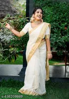 Cotton Blend Printed Saree for Women, White 