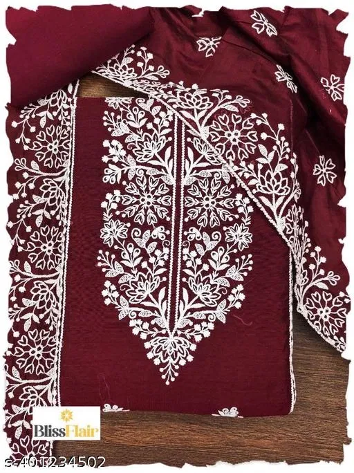 Embroidered Botanical Patiala Suits for Women (Maroon, Un Stitched)