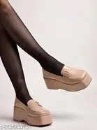[48] Cream Solid Round Toe Pumps for Women 