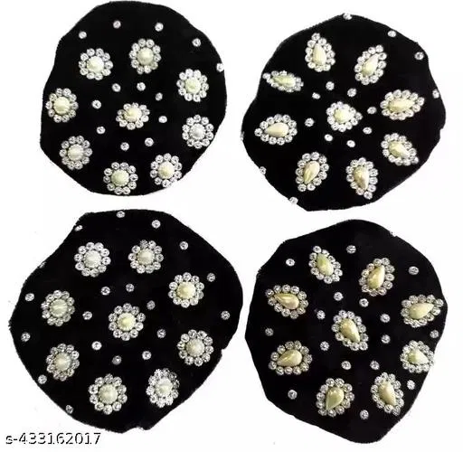 Hair Velvet Bun Cover for Women (Black, Pack of 4)