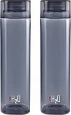 CELLO H2O Squaremate Unbreakable Plastic Water Bottle 1 Liter (Black, Pack of 2)