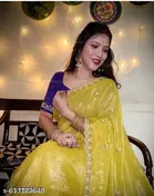 Chinnon Saree for Women, Yellow 