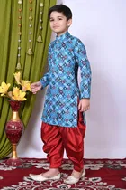 Cotton Blend Printed Kurta with Dhoti for Boys, Multicolor 