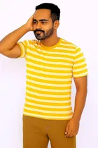 Cotton Stripes T-shirt for Men, Yellow 