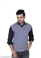 Woolen Sleeveless Sweater for Men (Grey, M)