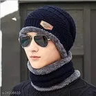Woolen Beanie Cap with Neck Scarf for Men & Women 