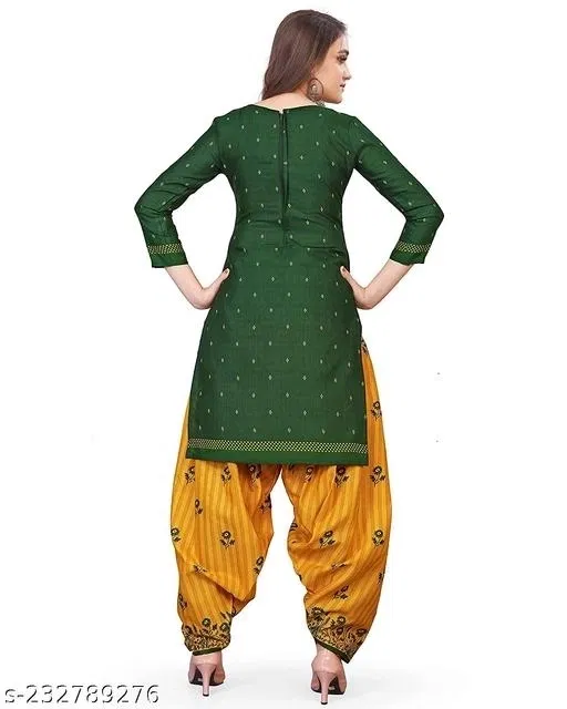 Cotton Printed Salwar Suit for Women (Yellow, XXL)