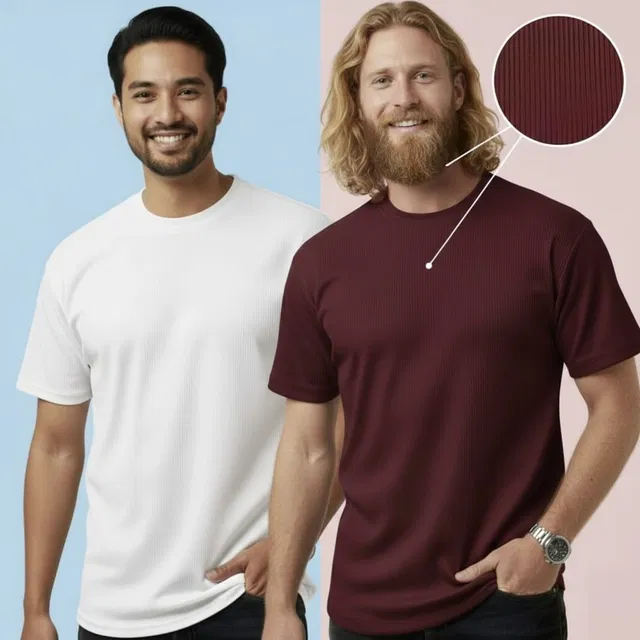 Polyester Round Neck T-shirt for Men, Multicolour, Pack of 2 (XL)
