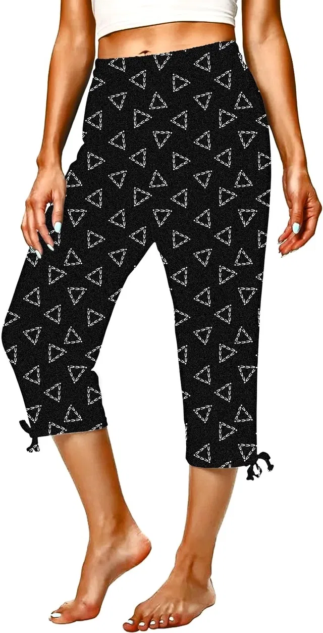 Cotton Printed Capri for Women (Black, XL)