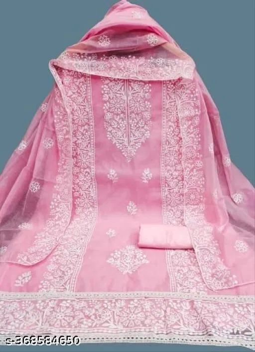 Chanderi Cotton Embroidered Punjabi/All Over Suits for Women (Pink, Un Stitched)