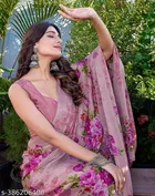 Chiffon Printed Saree for Women, Pink 
