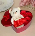Plastic Artificial Rose & Heart Shape Box with Teddy Bear 