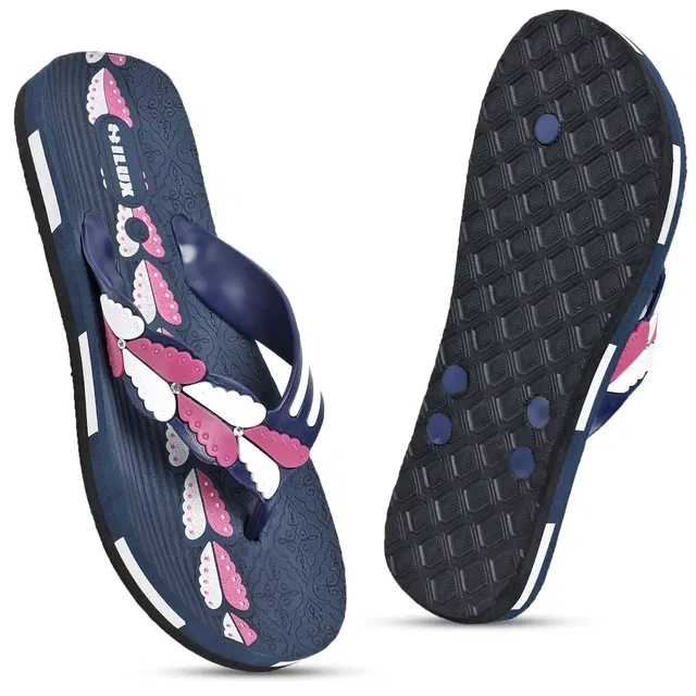 Solid Thong Flip-flops for Women (Navy Blue, 4)