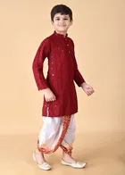 Rayon Embellished Kurta with Dhoti for Boys, Maroon & White 