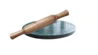 Marble Roti Maker Chakla (9 inches) with Wooden Belan (12 inches) (Green & Brown, Set of 1)