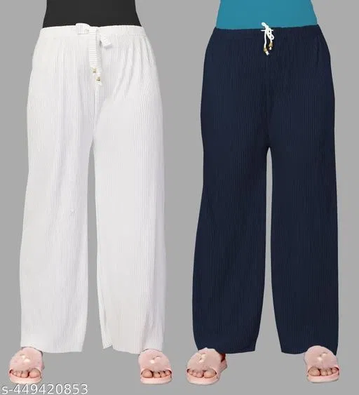 Palazzos for Women, Pack of 2 (White, M)