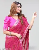 Georgette Printed Saree for Women, Pink 