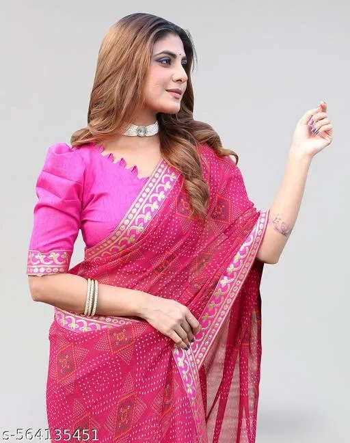 Georgette Printed Saree for Women, Pink (6.3 m)