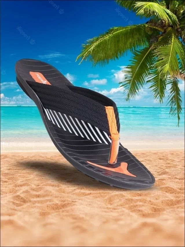 Slippers for Men (Black & Orange, 8)