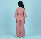 Polyester Solid Clothing Set for Girls, Peach 