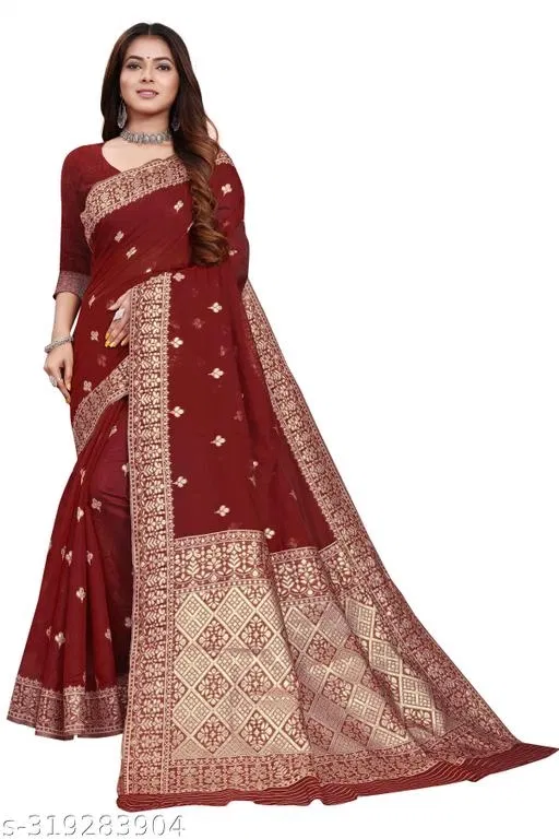 Cotton Zari Woven Saree for Women (Maroon, 6.3 m)