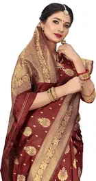 Silk Woven Design Saree for Women, Maroon 