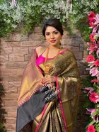 Litchi Silk Zari Woven Saree for Women, Gold 