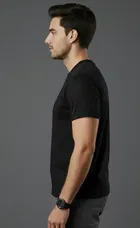 Polyester Round Neck T-shirt For Men, Black 
