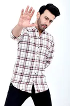 Cotton Blend Checked Shirt for Men, White 