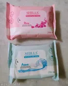 Shills Aqua (25 Pcs) with 25 Pcs Rose Wet Face Wipes (Pack of 2)