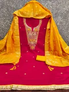 Chanderi Cotton Embroidered Unstitched Suit Fabric, Pink