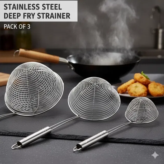 Stainless Steel Deep Fry Stainer (Pack of 3)