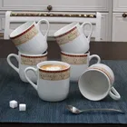 6 PCS CERAMIC TEA & COFFEE CUP SET -Belly with Yellow Stripe