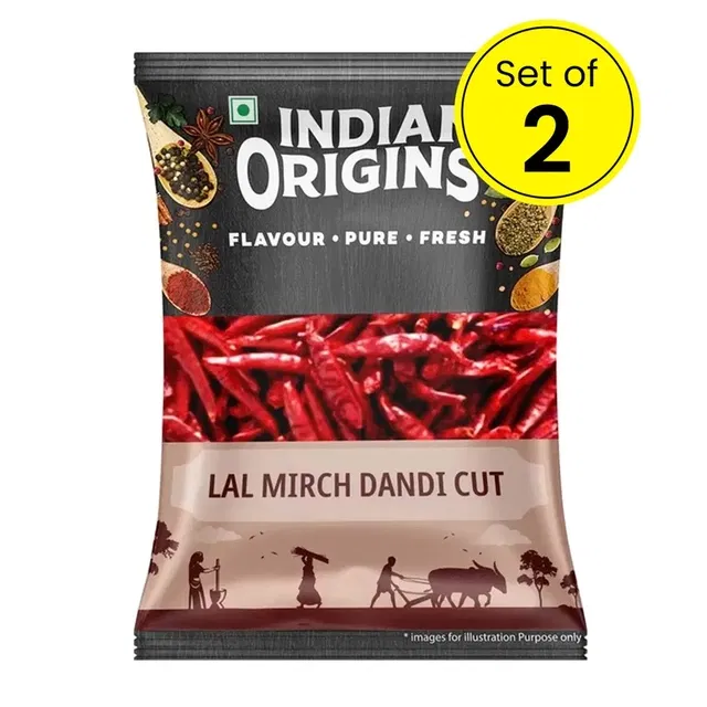 इंडियन ओरिजिन्स लाल मिर्च डंडी कट 2X100 g (सेट ऑफ 2)