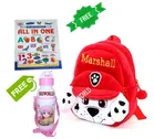 Combo of Fabric School Bag, Water Bottle with All in One Book for Kids (Multicolor, Set of 3)