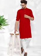 Cotton Blend Solid Kurta with Pyjama Set for Men 