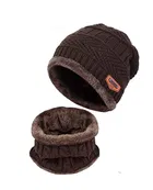 Woolen Beanie Cap with Neck Warmer for Men & Women 