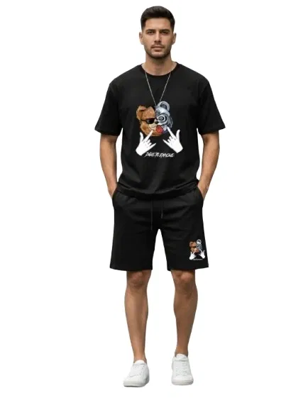 Polyester Printed Co-Ord Set for Men, Black (L)